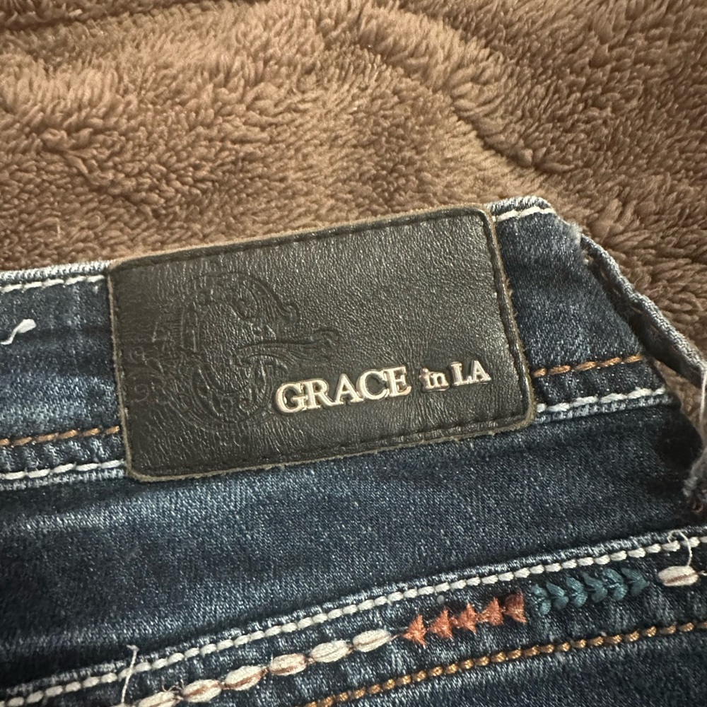 Grace in LA Dark Blue Embroidered Jeans